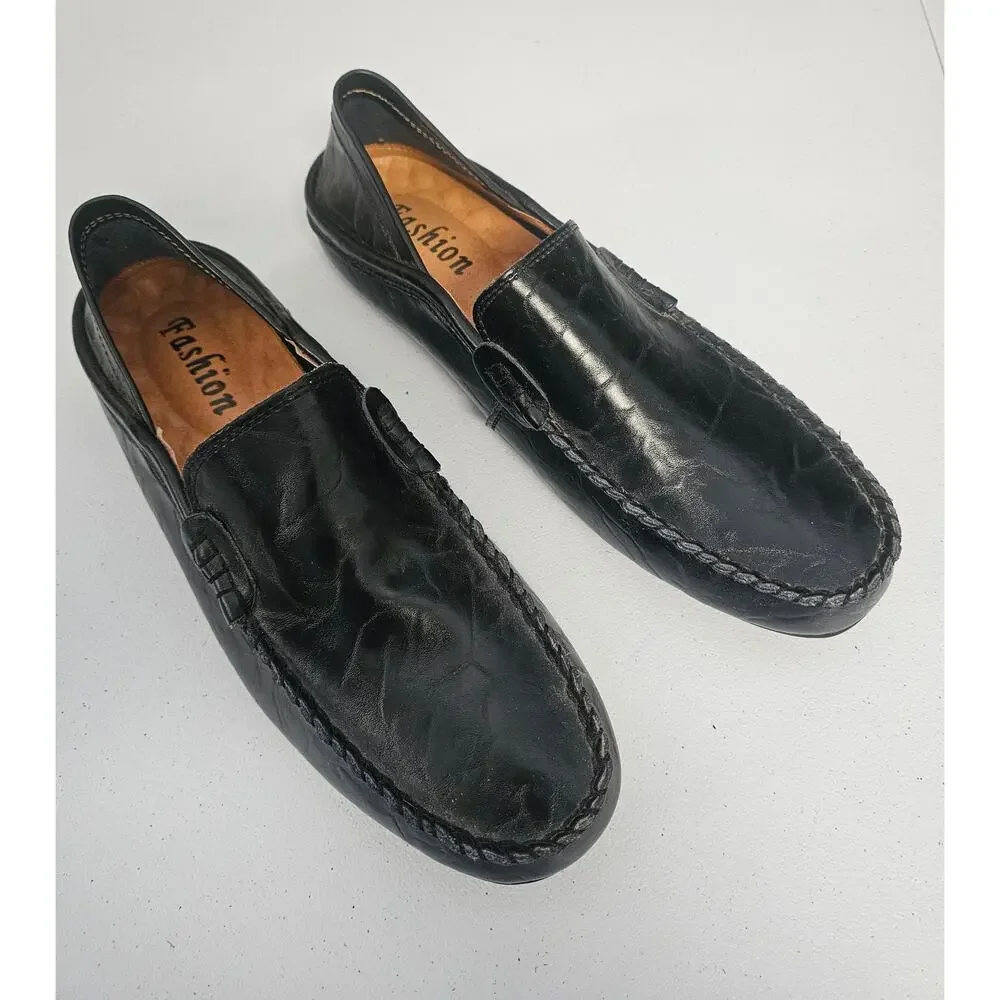 Black Leather Men’s Slip-On Loafers